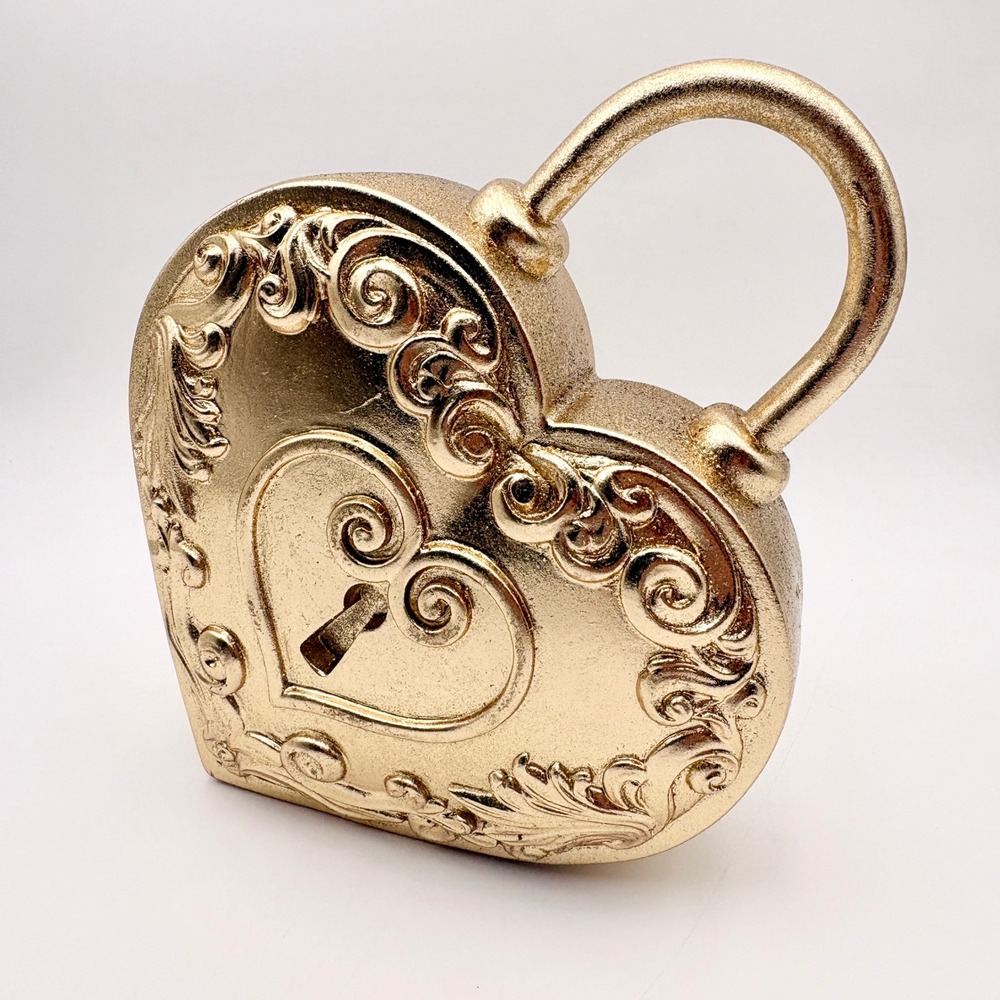 Vintage Style Heart Lock Decorative Accent Gold Ornate Scrollwork Valentine Gift